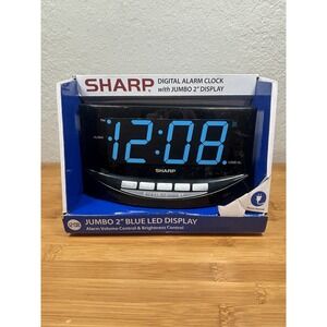SHARP Easy to See Alarm Clock with Jumbo 2" Numbers - Bright Blue LED Display